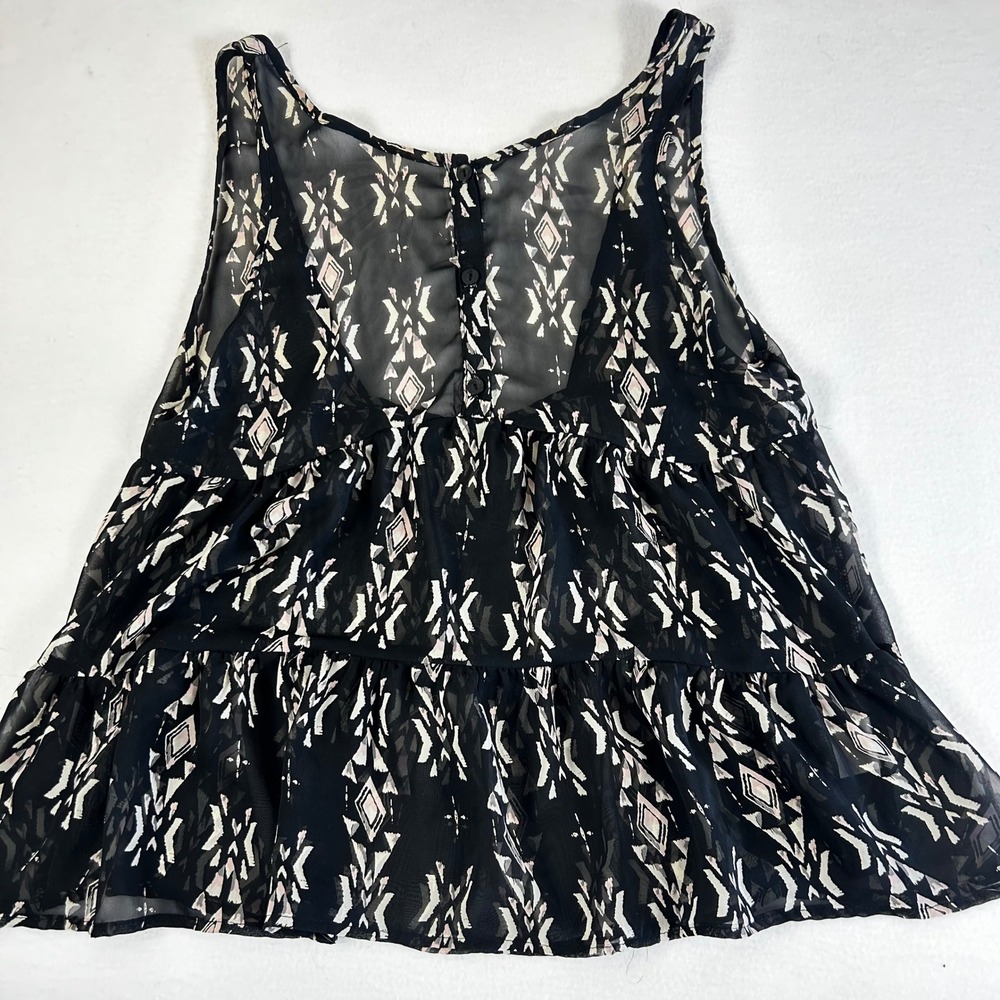 Painted Threads Black Geometric Print Tiered Sheer Tank‎ Top Size S